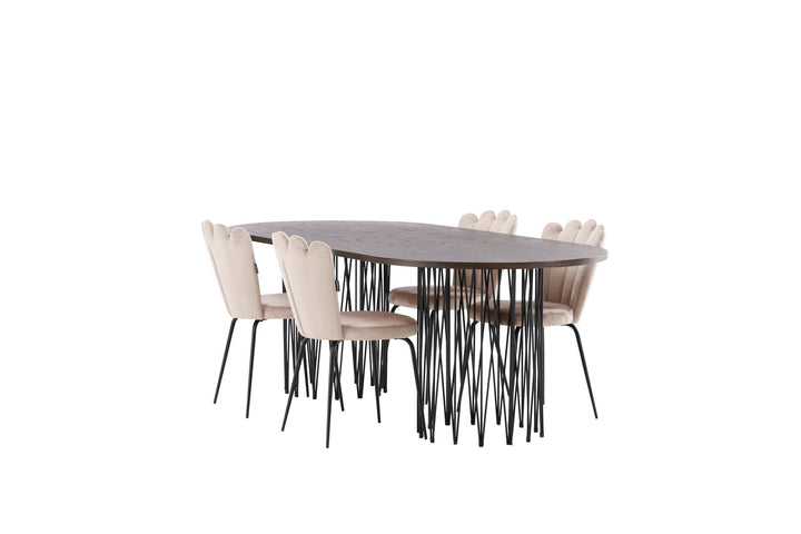 Venture Home Stone oval Dining Table - Black / Mocca Veneer +Limhamn Light Chair - Black / Beige Velvet _4