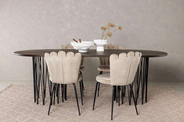 Venture Home Stone oval Dining Table - Black / Mocca Veneer +Limhamn Light Chair - Black / Beige Velvet _4