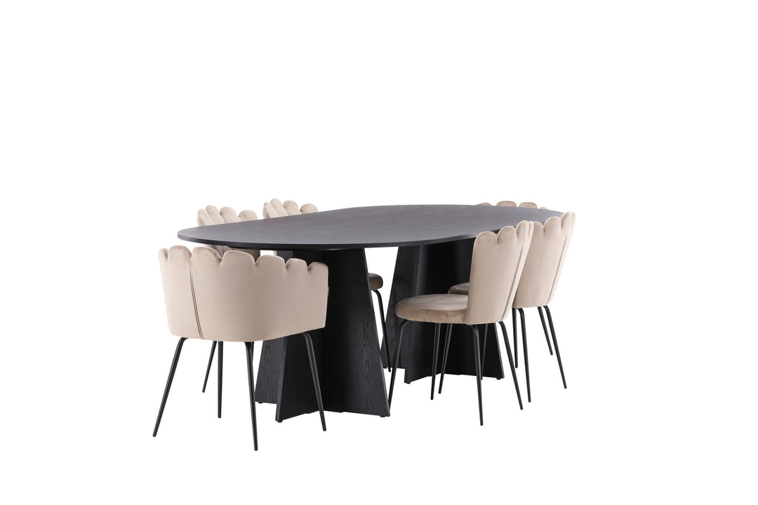 Venture Home Bootcut Oval Dining Table - Black / Black Fanéer +Limhamn Light Chair - Black / Beige Velvet _4