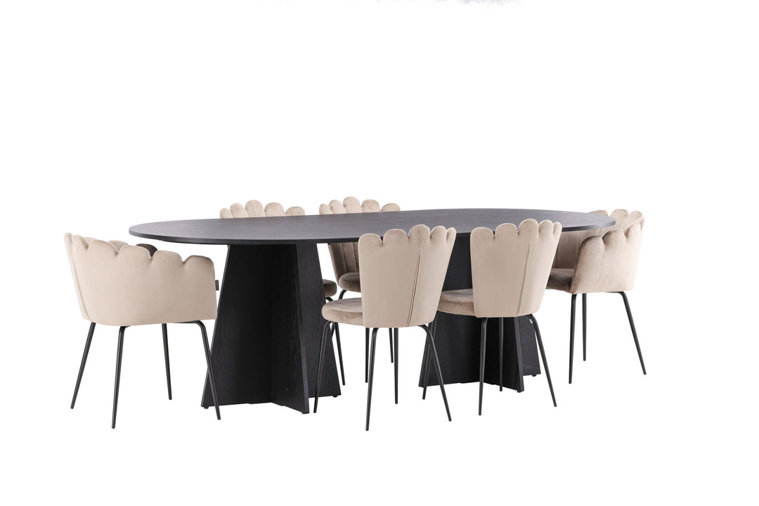 Venture Home Bootcut Oval Dining Table - Black / Black Fanéer +Limhamn Light Chair - Black / Beige Velvet _4