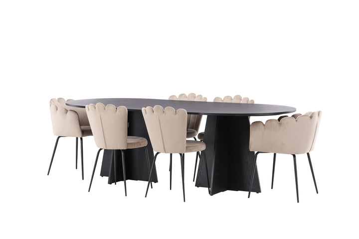 Venture Home Bootcut Oval Dining Table - Black / Black Fanéer +Limhamn Light Chair - Black / Beige Velvet _4