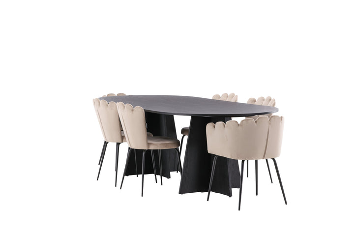 Venture Home Bootcut Oval Dining Table - Black / Black Fanéer +Limhamn Light Chair - Black / Beige Velvet _4