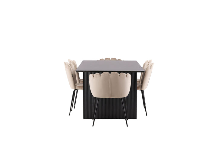 Venture Home Vail Dining Table - Black / Smoked Black MDF +Limhamn Light Chair - Black / Beige Velvet _4