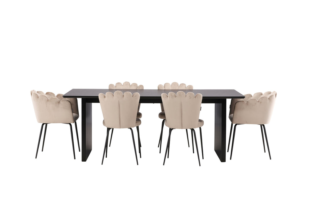 Venture Home Vail Dining Table - Black / Smoked Black MDF +Limhamn Light Chair - Black / Beige Velvet _4