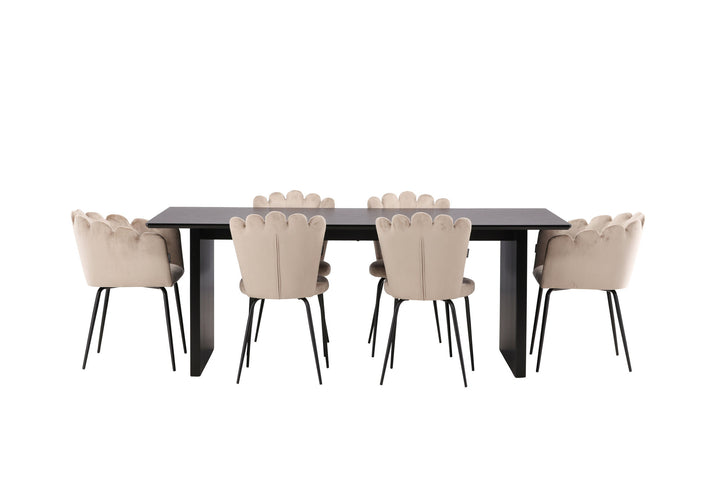 Venture Home Vail Dining Table - Black / Smoked Black MDF +Limhamn Light Chair - Black / Beige Velvet _4