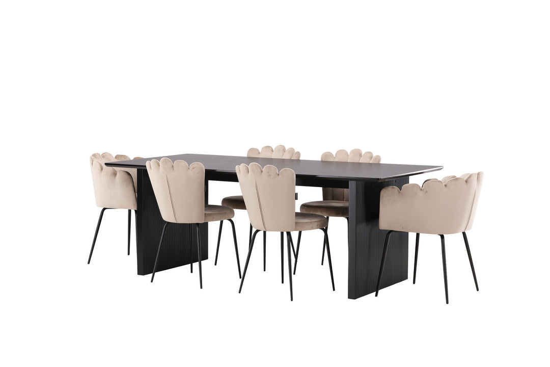 Venture Home Vail Dining Table - Black / Smoked Black MDF +Limhamn Light Chair - Black / Beige Velvet _4