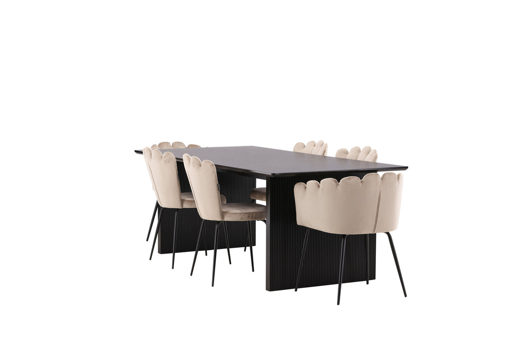 Venture Home Vail Dining Table - Black / Smoked Black MDF +Limhamn Light Chair - Black / Beige Velvet _4