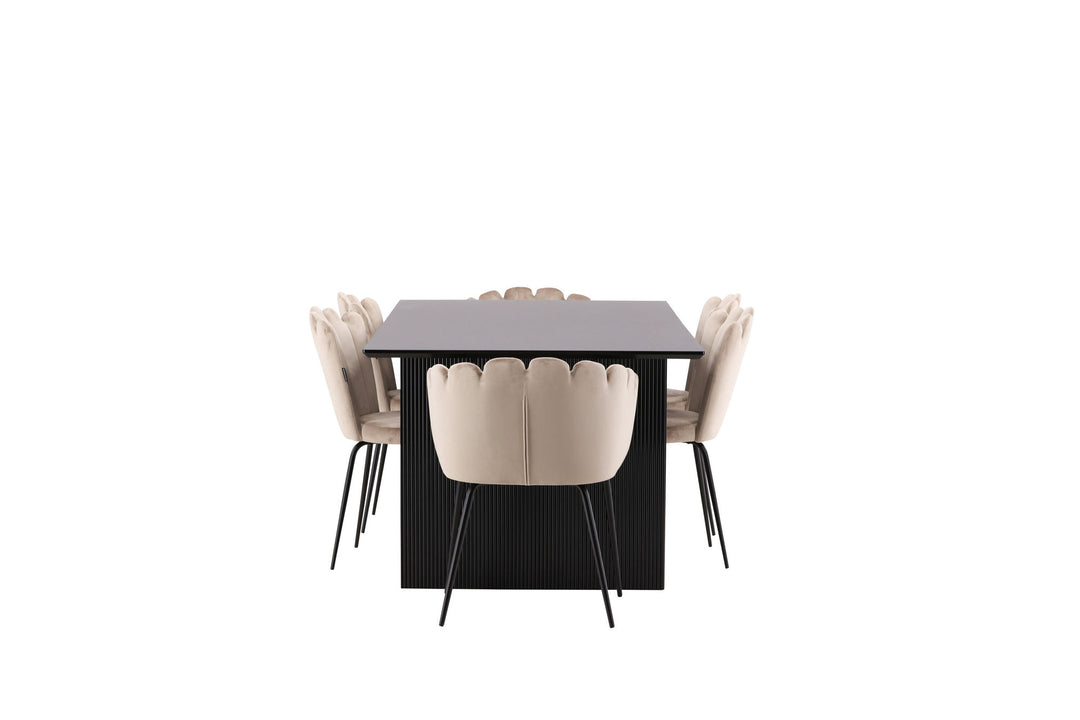Venture Home Vail Dining Table - Black / Smoked Black MDF +Limhamn Light Chair - Black / Beige Velvet _4