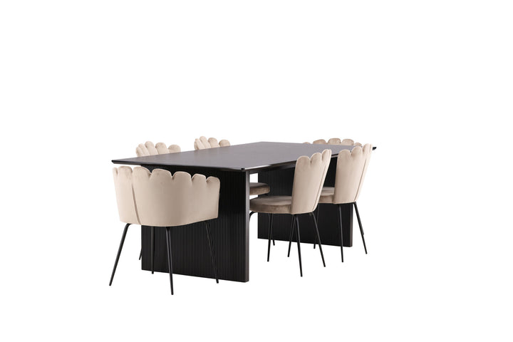 Venture Home Vail Dining Table - Black / Smoked Black MDF +Limhamn Light Chair - Black / Beige Velvet _4