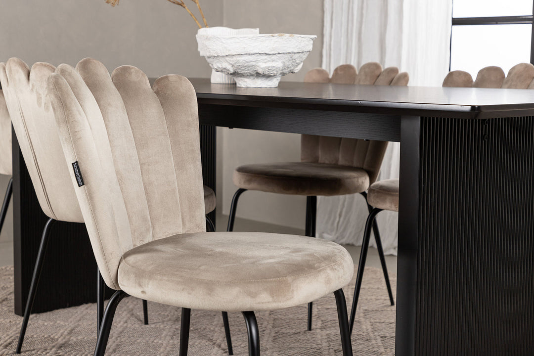 Venture Home Vail Dining Table - Black / Smoked Black MDF +Limhamn Light Chair - Black / Beige Velvet _4