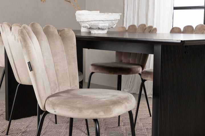 Venture Home Vail Dining Table - Black / Smoked Black MDF +Limhamn Light Chair - Black / Beige Velvet _4