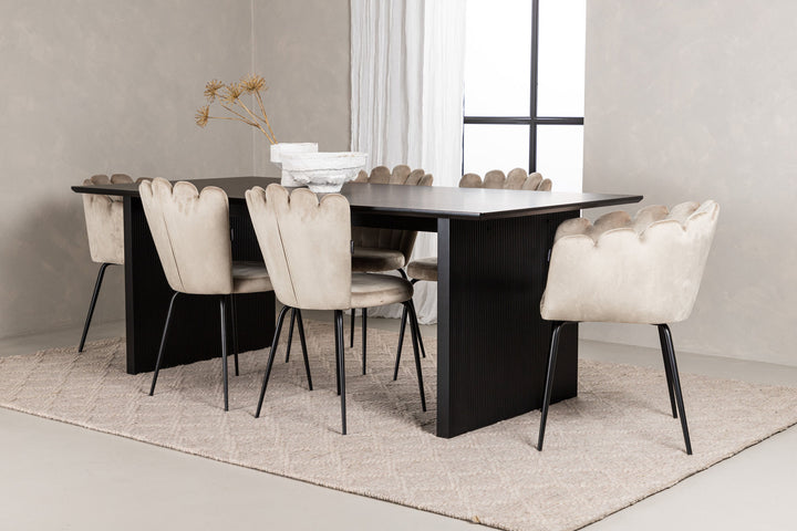 Venture Home Vail Dining Table - Black / Smoked Black MDF +Limhamn Light Chair - Black / Beige Velvet _4
