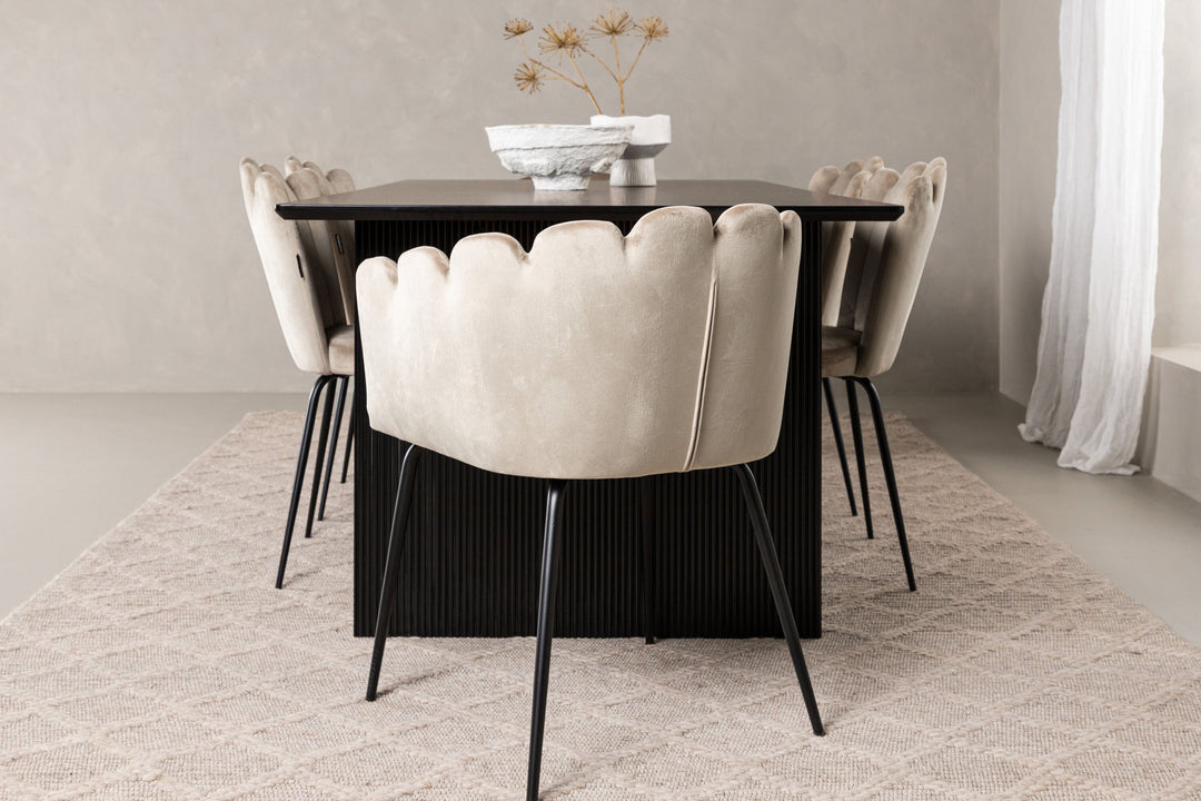 Venture Home Vail Dining Table - Black / Smoked Black MDF +Limhamn Light Chair - Black / Beige Velvet _4
