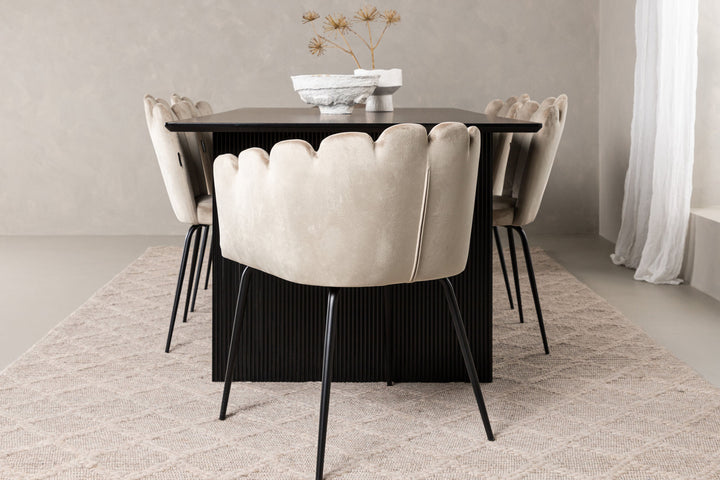 Venture Home Vail Dining Table - Black / Smoked Black MDF +Limhamn Light Chair - Black / Beige Velvet _4