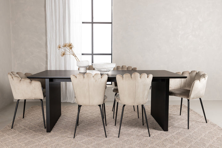 Venture Home Vail Dining Table - Black / Smoked Black MDF +Limhamn Light Chair - Black / Beige Velvet _4