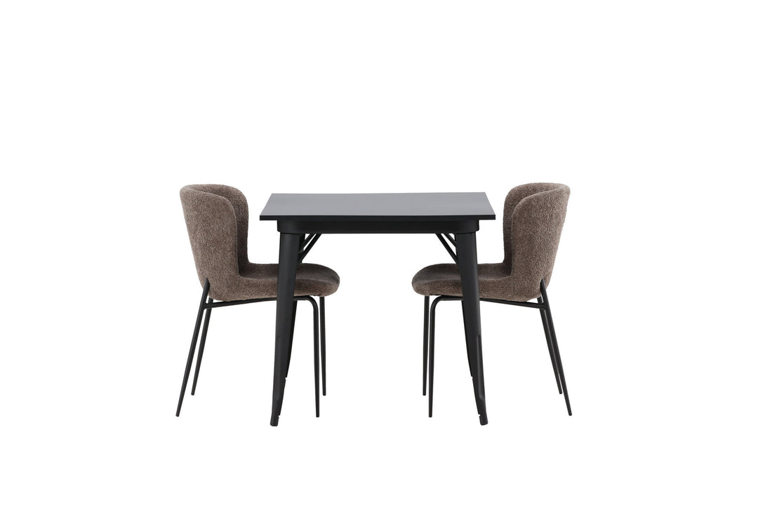 Venture Home Tempe Dining Table - Black / Black MDF +Modesto Dining Chair - Grey / Smoked Black Boucle _2