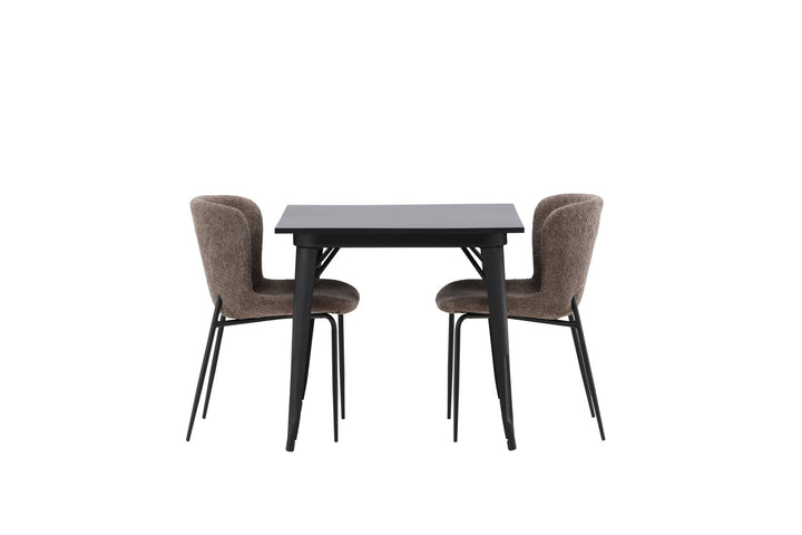 Venture Home Tempe Dining Table - Black / Black MDF +Modesto Dining Chair - Grey / Smoked Black Boucle _2