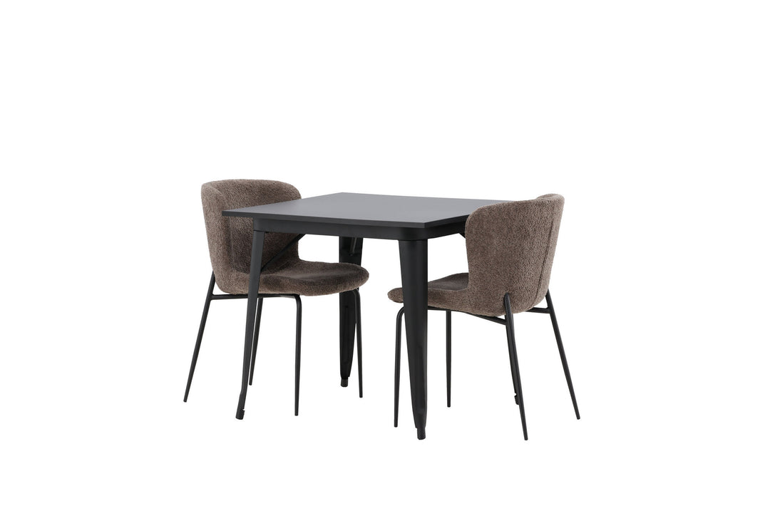 Venture Home Tempe Dining Table - Black / Black MDF +Modesto Dining Chair - Grey / Smoked Black Boucle _2