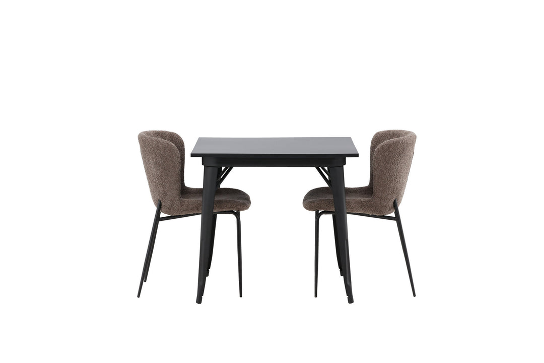 Venture Home Tempe Dining Table - Black / Black MDF +Modesto Dining Chair - Grey / Smoked Black Boucle _2