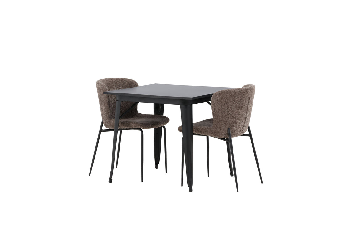 Venture Home Tempe Dining Table - Black / Black MDF +Modesto Dining Chair - Grey / Smoked Black Boucle _2