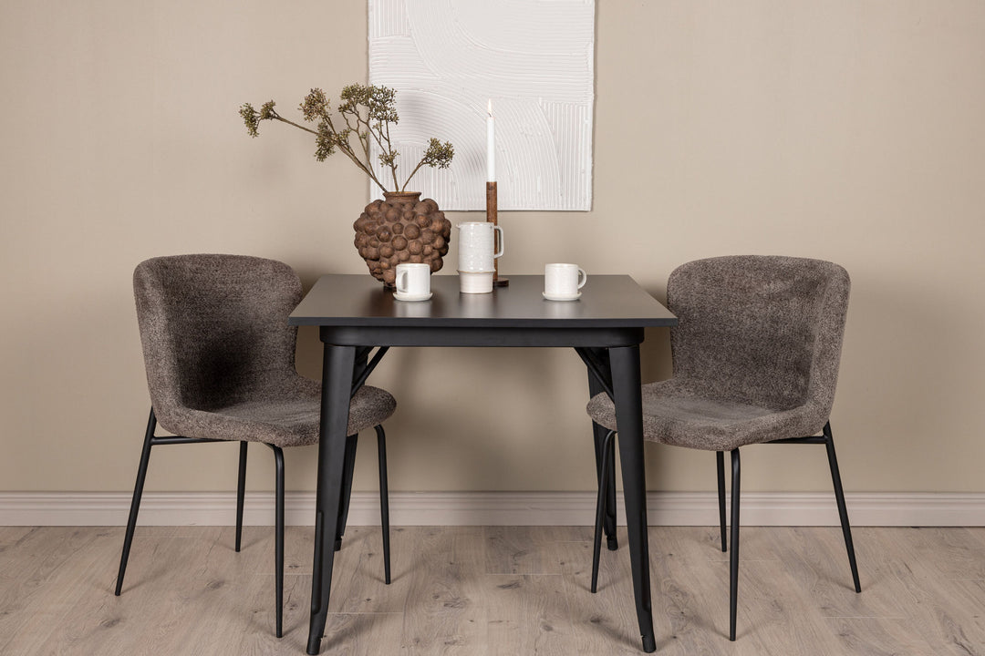 Venture Home Tempe Dining Table - Black / Black MDF +Modesto Dining Chair - Grey / Smoked Black Boucle _2