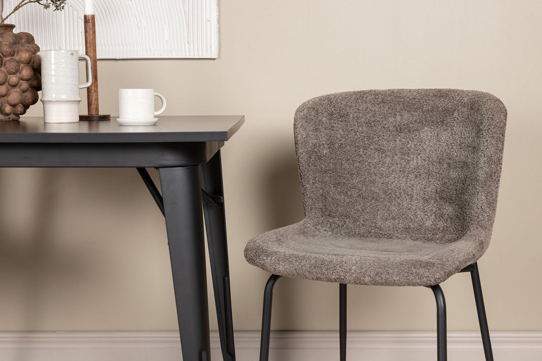 Venture Home Tempe Dining Table - Black / Black MDF +Modesto Dining Chair - Grey / Smoked Black Boucle _2