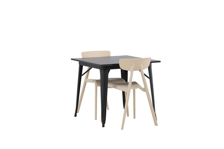 Venture Home Tempe Dining Table - Black / Black MDF +Ursholmen Dining Chair - Nature/beige Polypropylene _2
