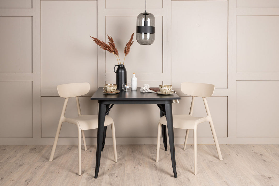 Venture Home Tempe Dining Table - Black / Black MDF +Ursholmen Dining Chair - Nature/beige Polypropylene _2