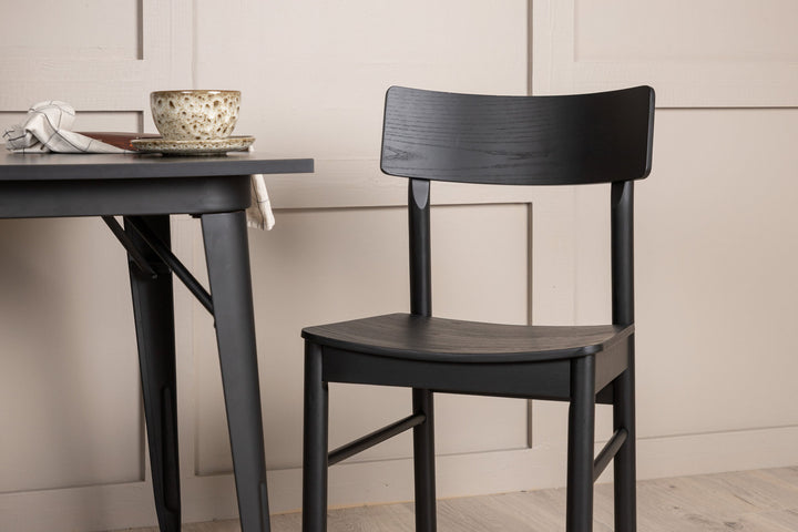 Venture Home Tempe Dining Table - Black / Black MDF +Montros Dining Chair - Natural / Natural Rubberwood _2