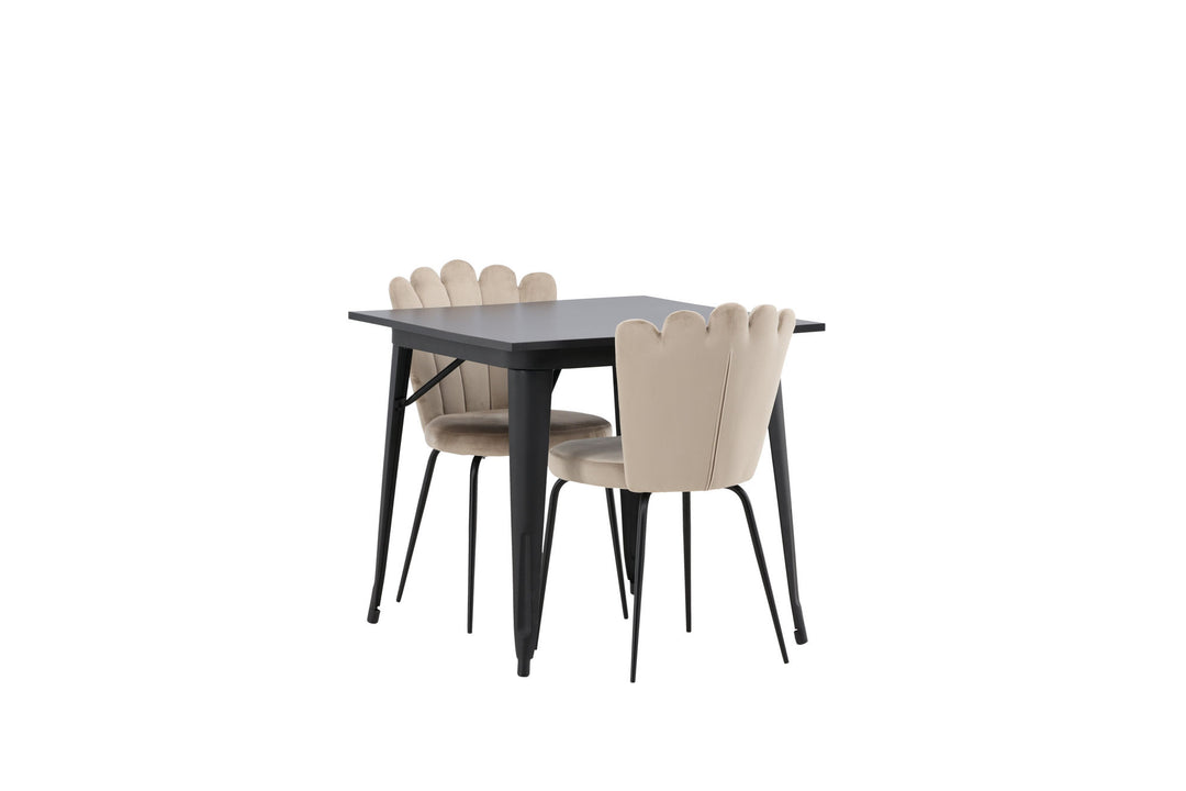 Venture Home Tempe Dining Table - Black / Black MDF +Limhamn Light Chair - Black / Beige Velvet _2