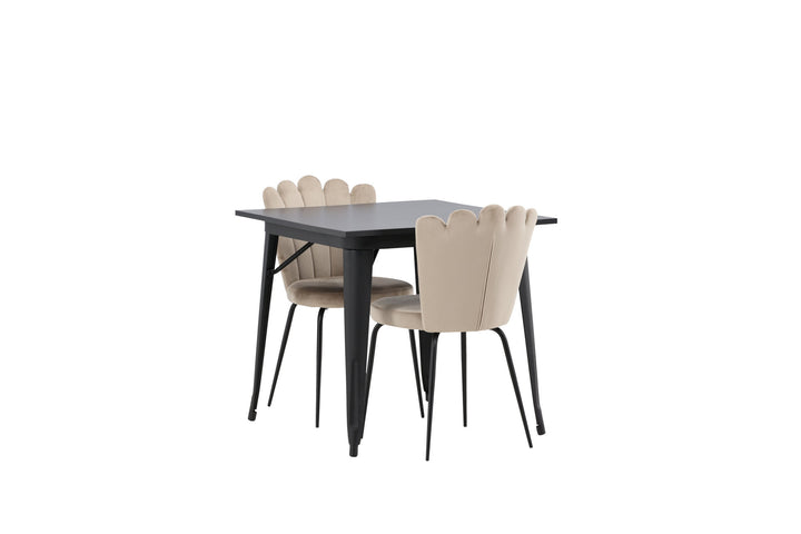 Venture Home Tempe Dining Table - Black / Black MDF +Limhamn Light Chair - Black / Beige Velvet _2