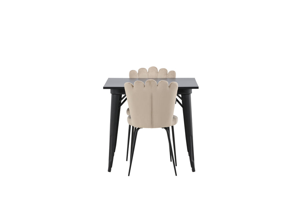 Venture Home Tempe Dining Table - Black / Black MDF +Limhamn Light Chair - Black / Beige Velvet _2