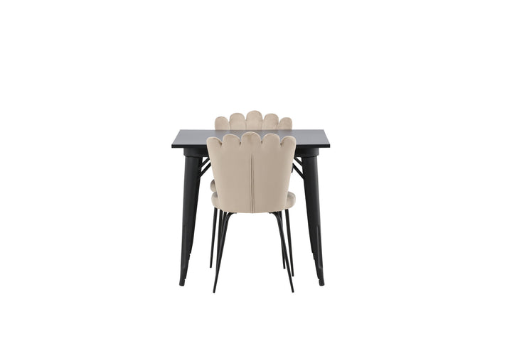 Venture Home Tempe Dining Table - Black / Black MDF +Limhamn Light Chair - Black / Beige Velvet _2