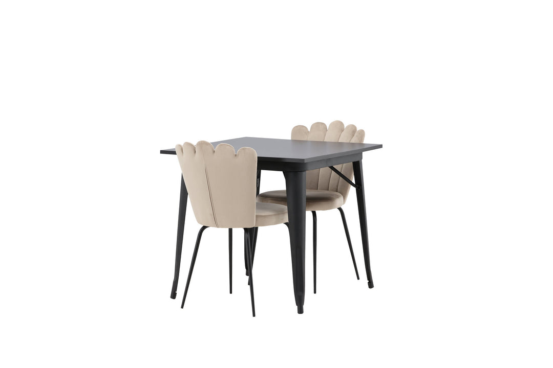 Venture Home Tempe Dining Table - Black / Black MDF +Limhamn Light Chair - Black / Beige Velvet _2