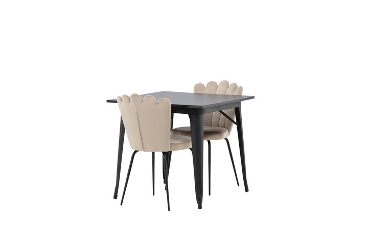 Venture Home Tempe Dining Table - Black / Black MDF +Limhamn Light Chair - Black / Beige Velvet _2