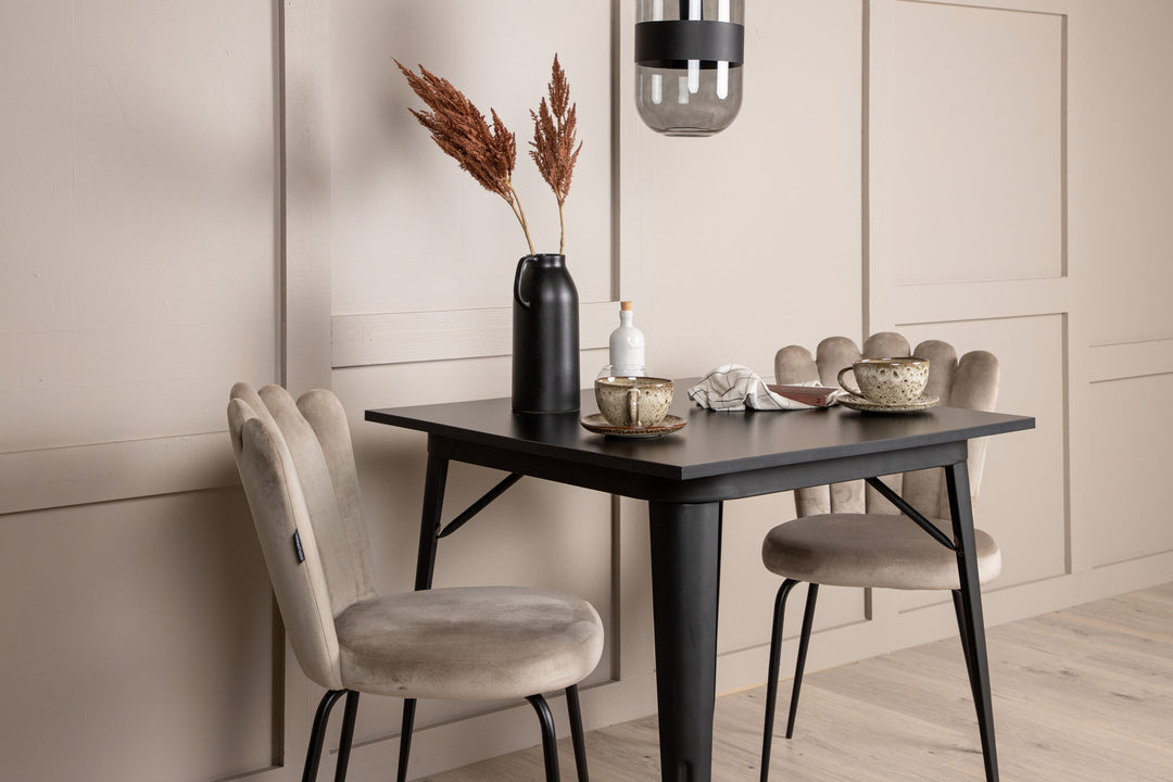 Venture Home Tempe Dining Table - Black / Black MDF +Limhamn Light Chair - Black / Beige Velvet _2