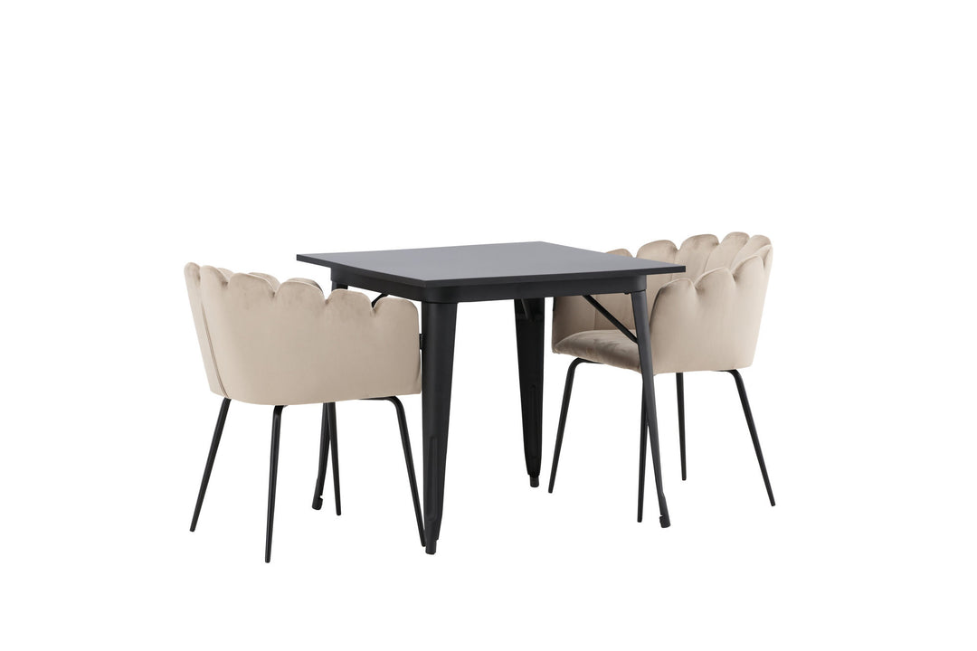 Venture Home Tempe Dining Table - Black / Black MDF +Limhamn Chair - Black / Beige Velvet _2