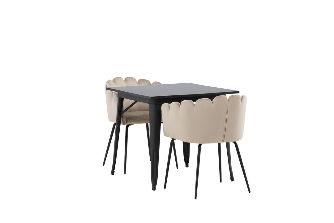 Venture Home Tempe Dining Table - Black / Black MDF +Limhamn Chair - Black / Beige Velvet _2