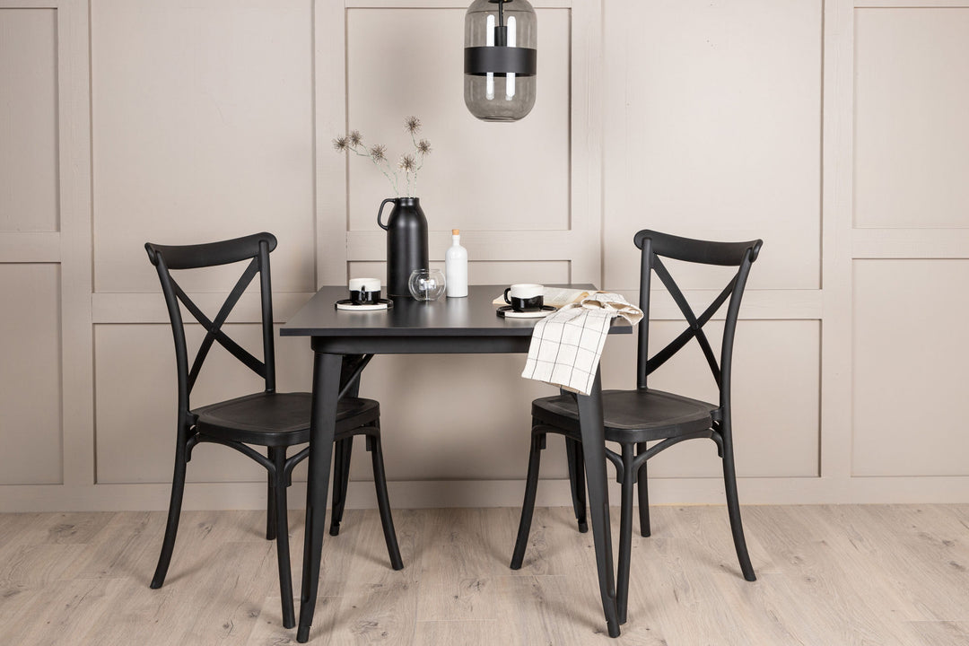 Venture Home Tempe Dining Table - Black / Black MDF +Crosett Dining Chair - Matte Black / Matte Black Plastic _2