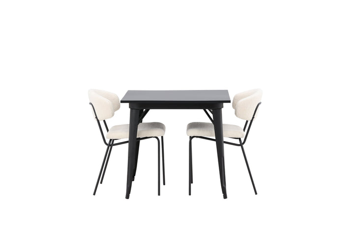 Venture Home Tempe Dining Table - Black / Black MDF +Chico Dining Chair - Black / White Boucle _2