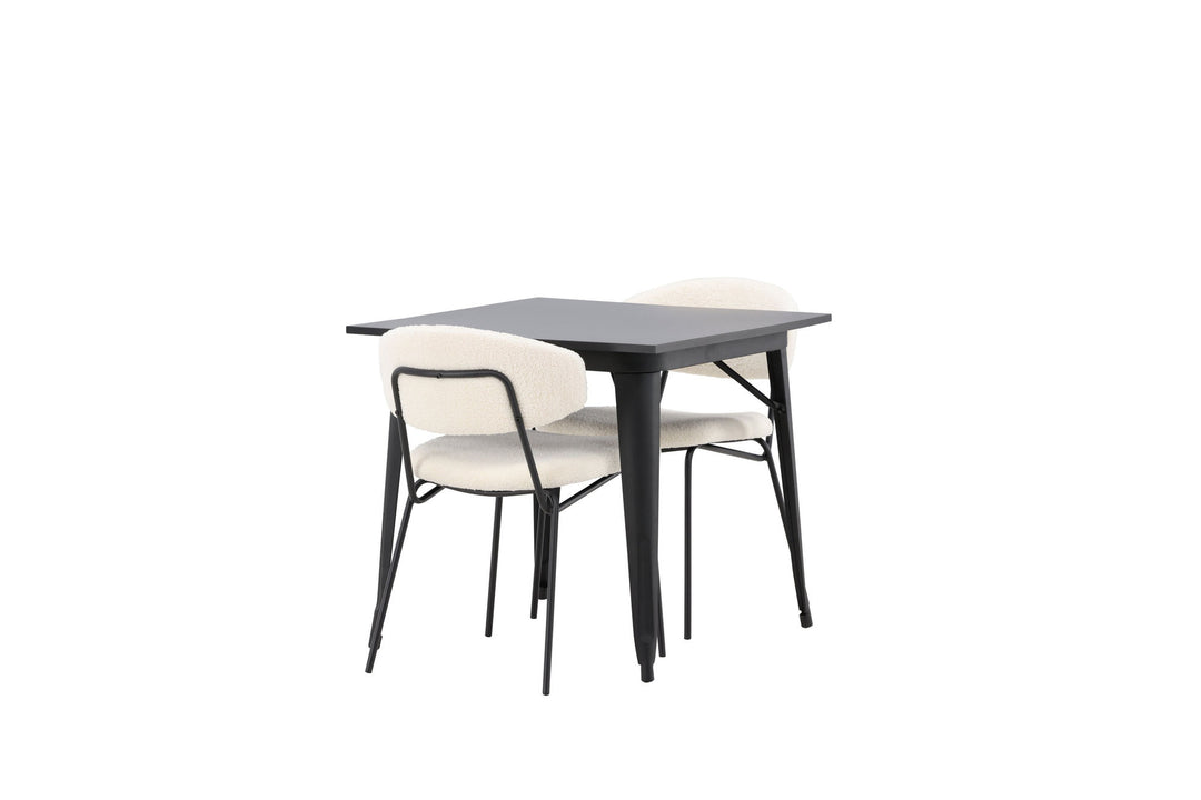 Venture Home Tempe Dining Table - Black / Black MDF +Chico Dining Chair - Black / White Boucle _2