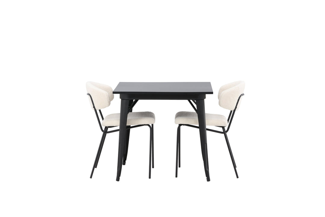 Venture Home Tempe Dining Table - Black / Black MDF +Chico Dining Chair - Black / White Boucle _2