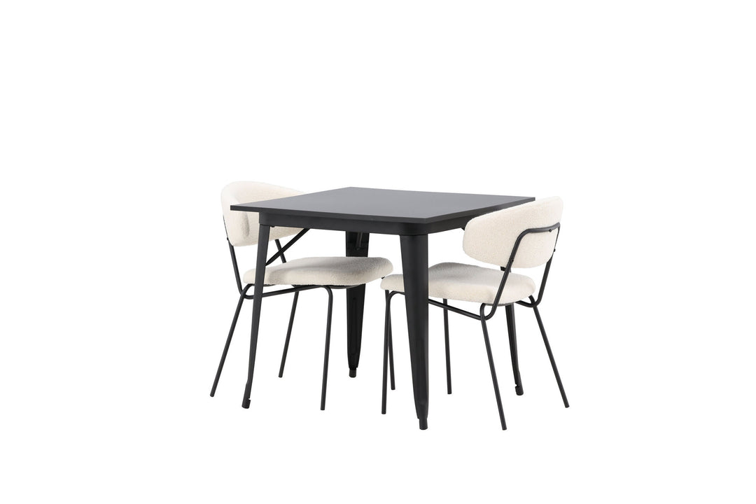 Venture Home Tempe Dining Table - Black / Black MDF +Chico Dining Chair - Black / White Boucle _2