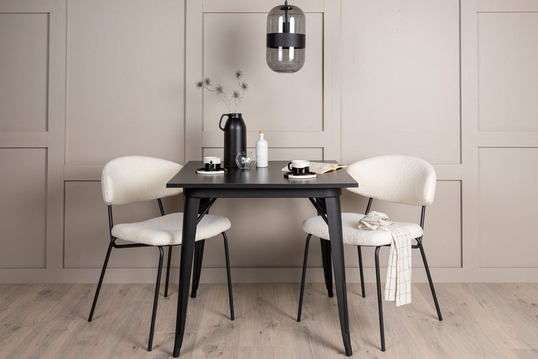 Venture Home Tempe Dining Table - Black / Black MDF +Chico Dining Chair - Black / White Boucle _2