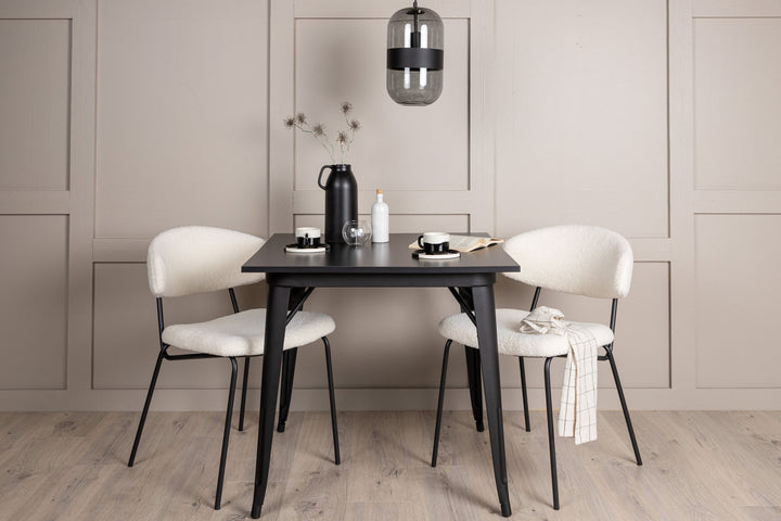 Venture Home Tempe Dining Table - Black / Black MDF +Chico Dining Chair - Black / White Boucle _2