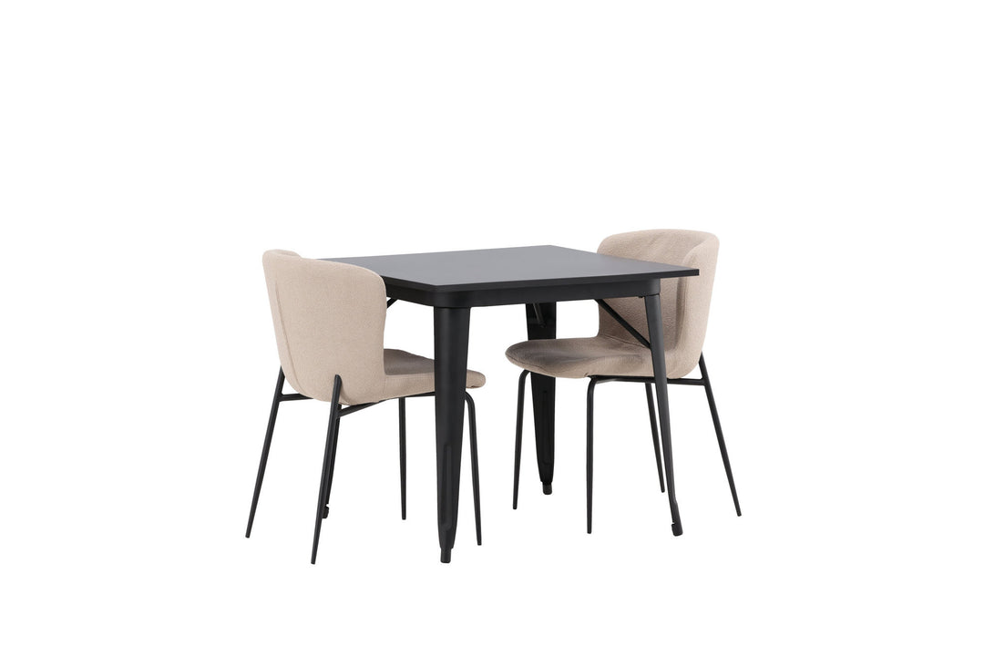 Venture Home Tempe Dining Table - Black / Black MDF +Modesto Dining Chair - Beige / Beige Boucle _2