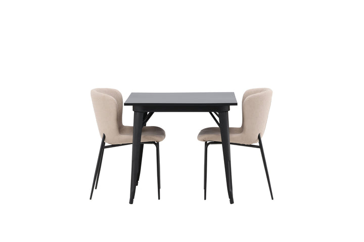 Venture Home Tempe Dining Table - Black / Black MDF +Modesto Dining Chair - Beige / Beige Boucle _2