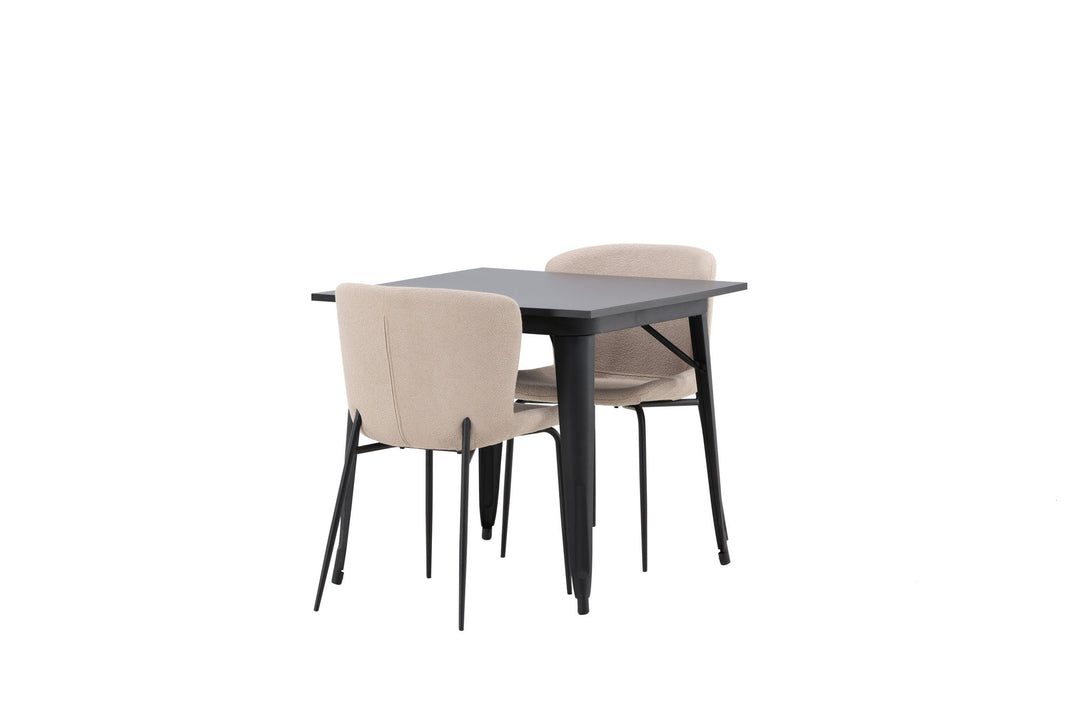Venture Home Tempe Dining Table - Black / Black MDF +Modesto Dining Chair - Beige / Beige Boucle _2