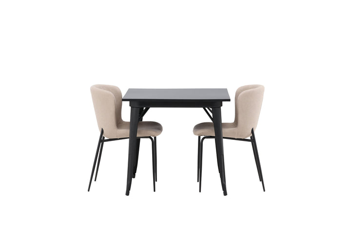 Venture Home Tempe Dining Table - Black / Black MDF +Modesto Dining Chair - Beige / Beige Boucle _2
