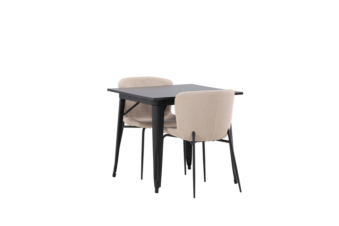 Venture Home Tempe Dining Table - Black / Black MDF +Modesto Dining Chair - Beige / Beige Boucle _2